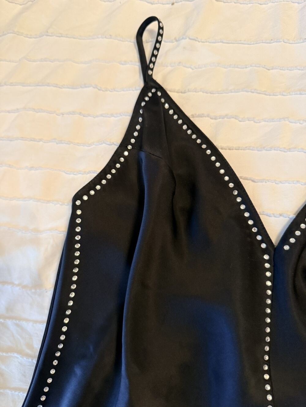 Victoria's Secret Black Rhinestone Trim Slip Dress Mini Y2K Party Cami Size M